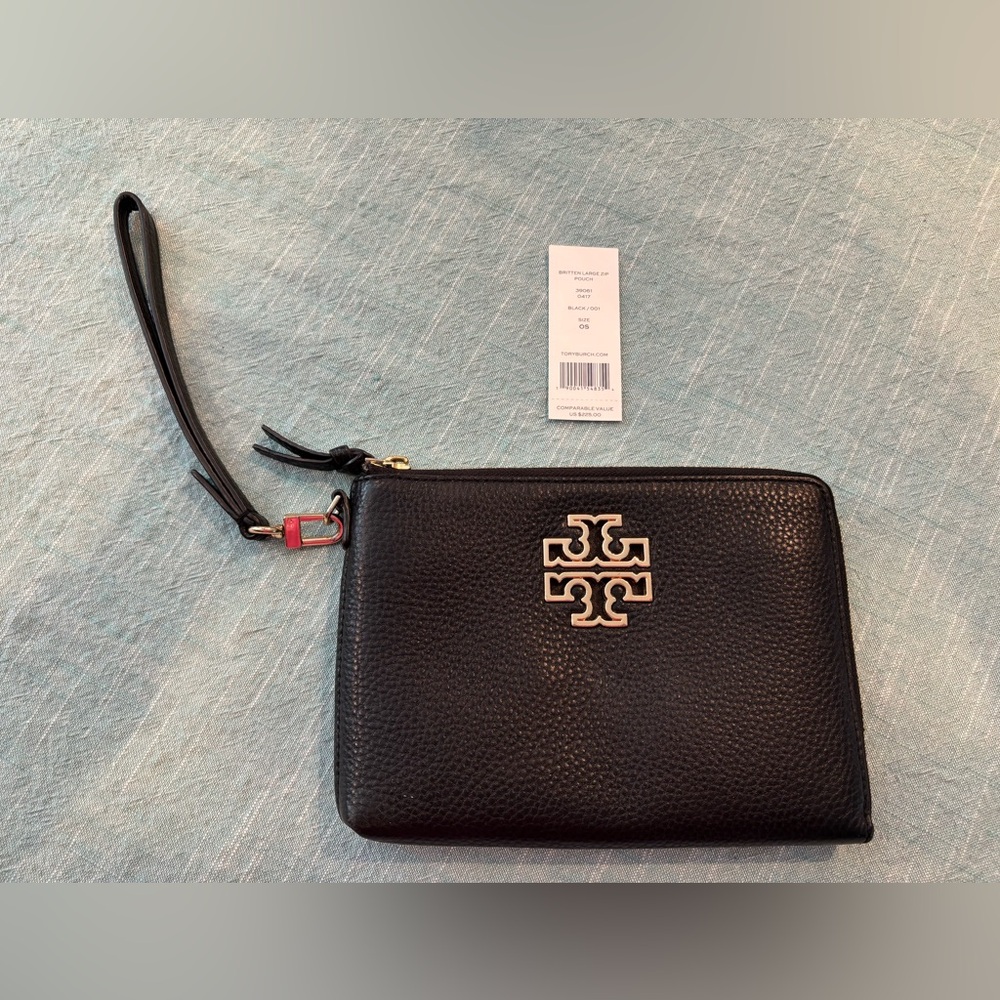 Tory Burch Black Pebbled Leather Wristlet